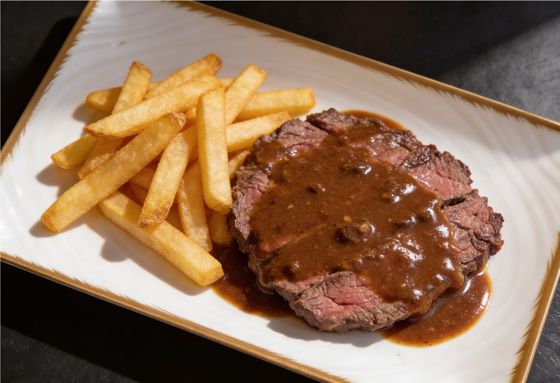 Bavette sauce Bordelaise avec frites – à La Frégate, brasserie conviviale