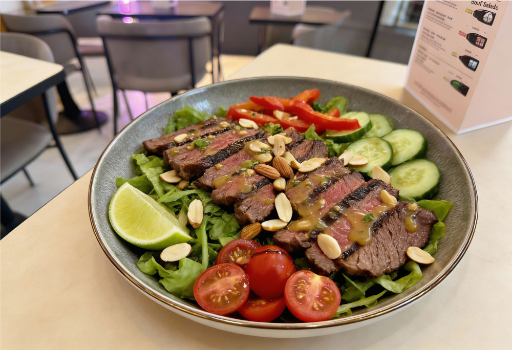 Salade au bœuf grillé et légumes frais – à La Frégate, brasserie conviviale