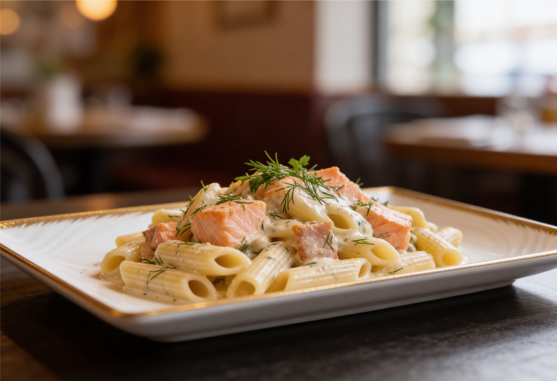 Penne au saumon et crème à l’aneth – à La Frégate, brasserie conviviale